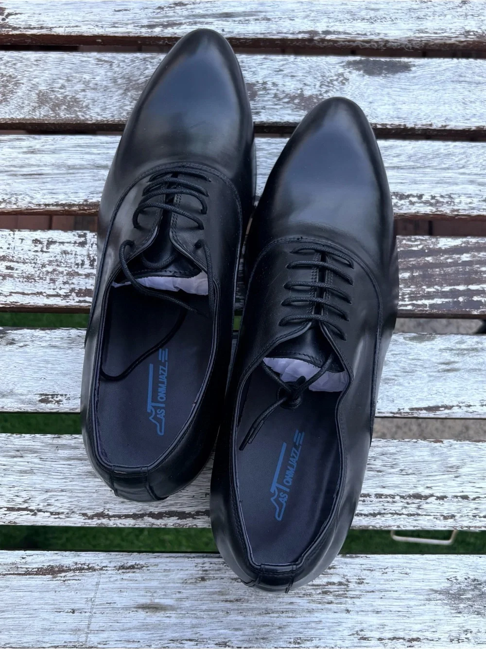 Aston M. Jazz Classic Black Men's Patent Leather Dress Oxfords - Size 10.5
